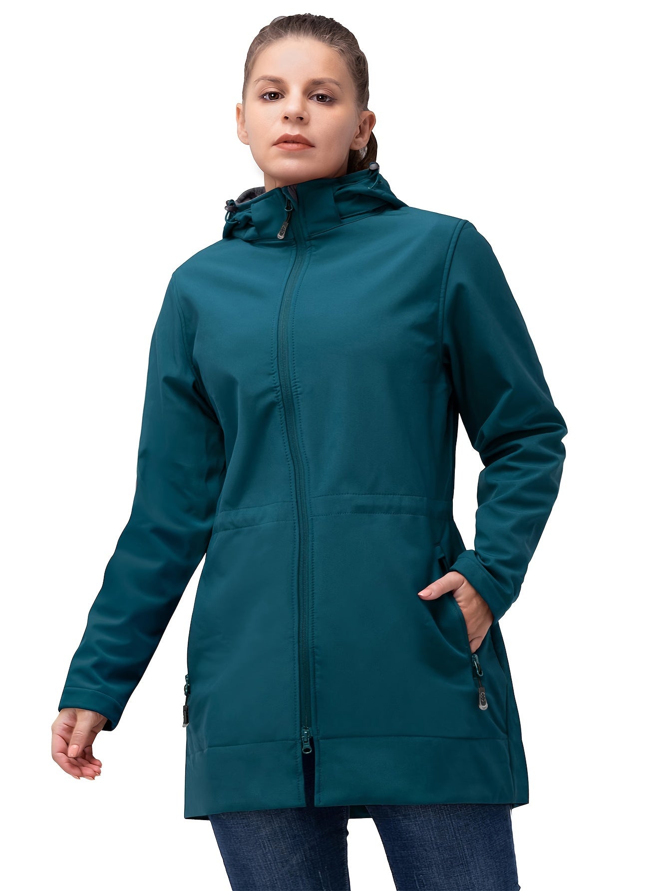 Women's Waterproof Softshell Jacket Hooded Fleece Lined Windproof Solid Color Fall Winter