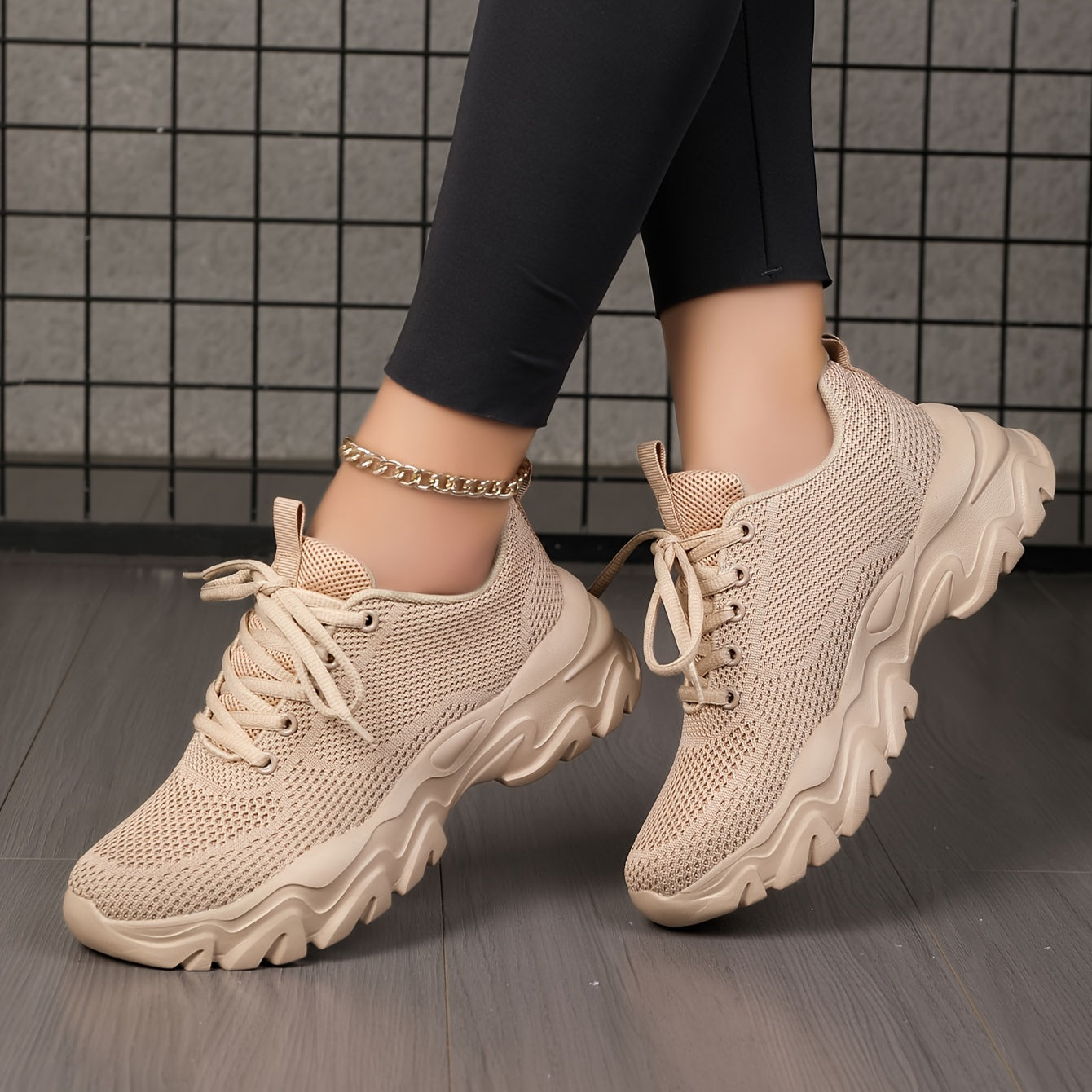 Women's Lace Up Casual Sneakers Platform Breathable Mesh Running Shoes