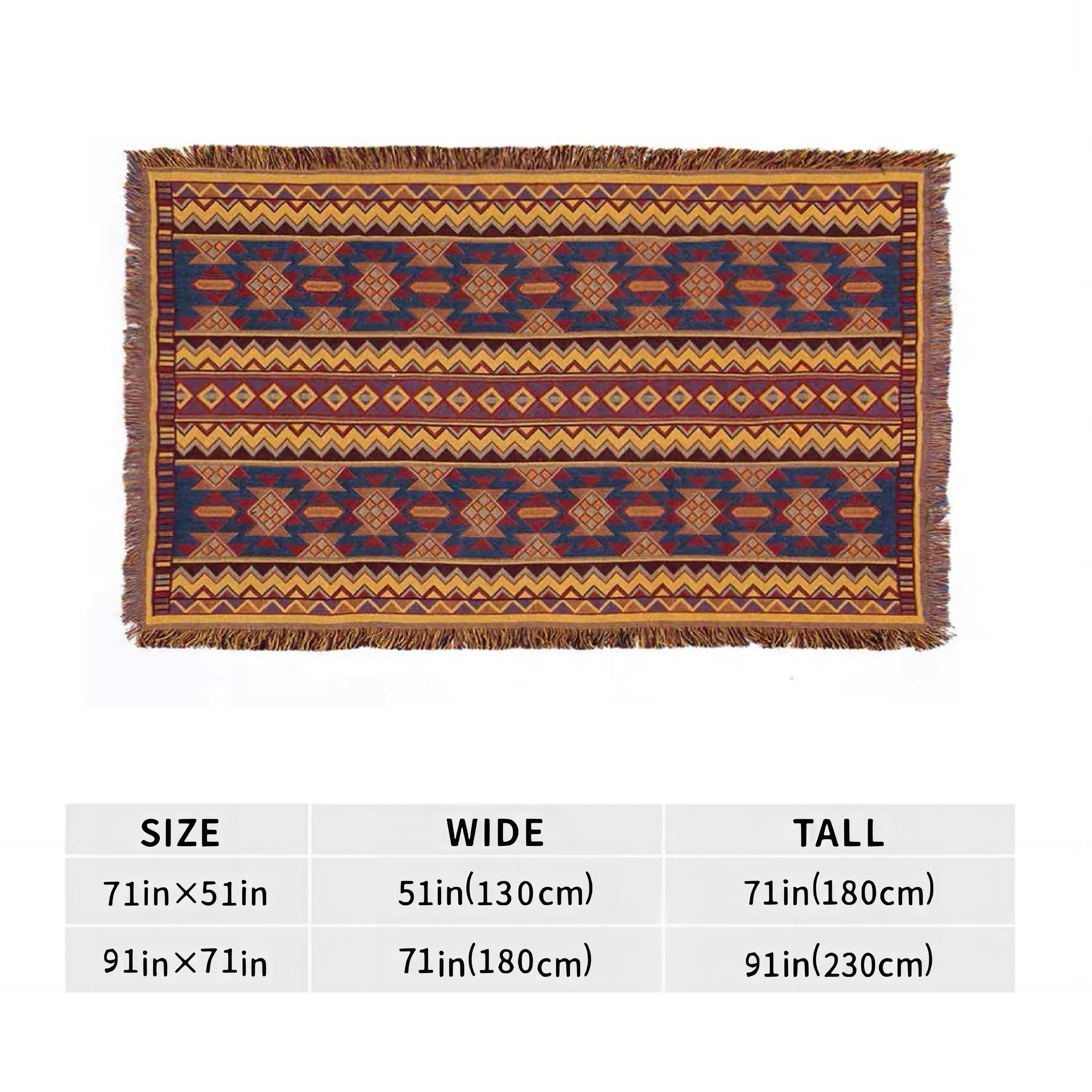 Bohemian Reversible Throw Blanket with Geometric Pattern and Tassels for Couch Protection