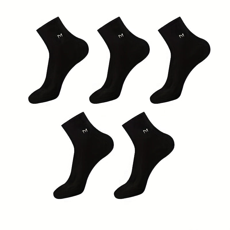 Men's Mid-Calf Business Socks 5-Pack Solid Color Breathable Moisture-Wicking Knit Fabric