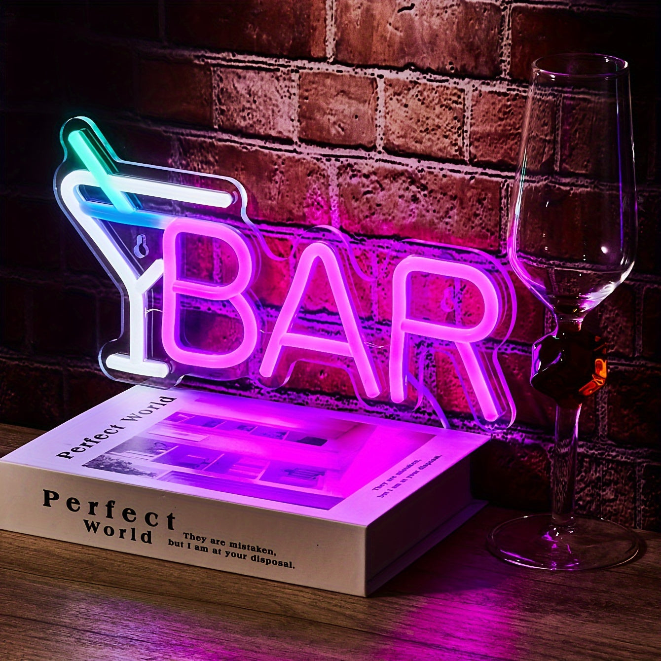 Pink LED Neon Sign with Cocktail Glass Illustration Wall Mountable for Home Bars Parties and Weddings