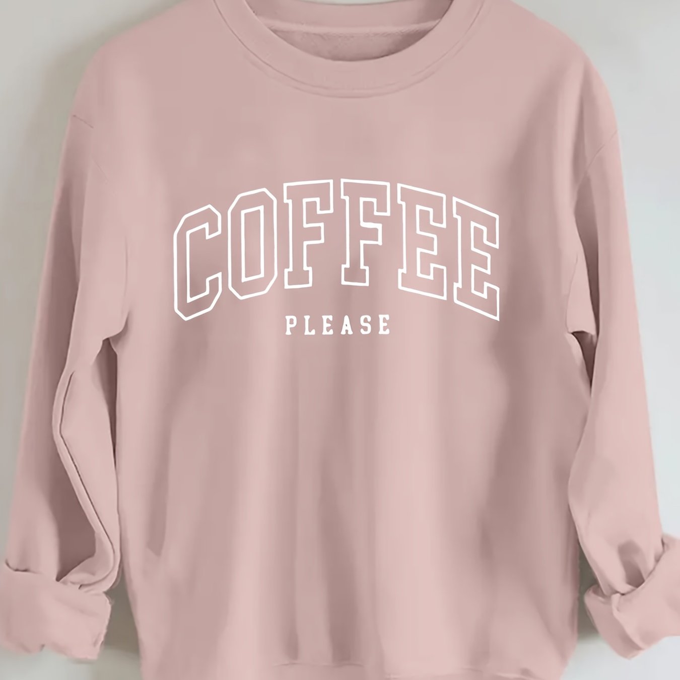 Plus Size Coffee Print Pullover Sweatshirt Long Sleeve Casual Fall Spring