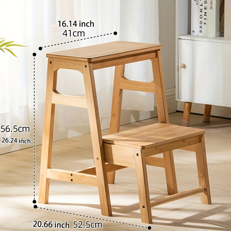 Folding Bamboo Step Stool, Compact Ladder for Home, Easy to Clean