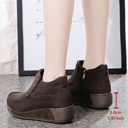 Women's Fleece-Lined Faux Leather Ankle Boots Brown Platform Winter