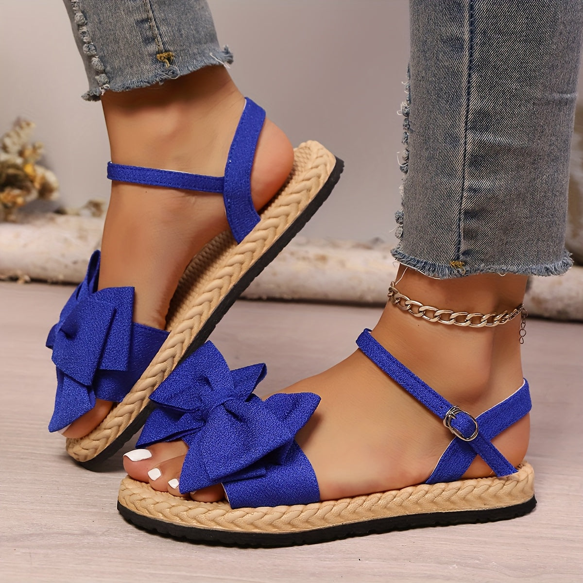 Women's Flat Shoes Open Toe Bow Casual Outdoor Beach