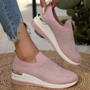 Women's Rhinestone Decor Platform Sneakers Casual Slip-On Outdoor Shoes