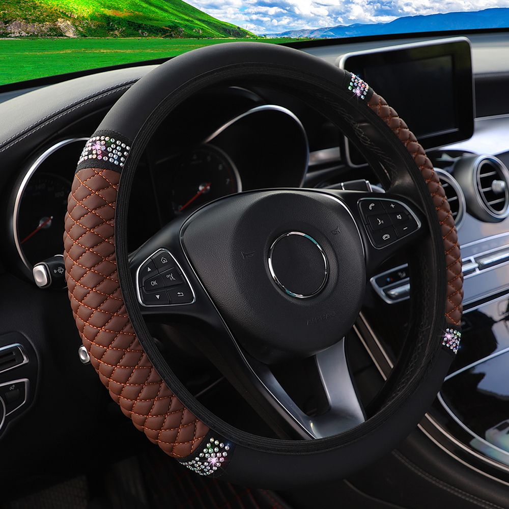 Ayollar uchun porloq rhinestone PU charm bilan qoplangan g'ildirak qopqog'i, qora, 36.8-38.1cm