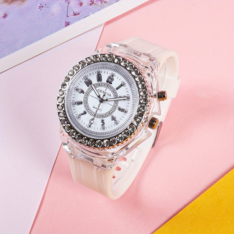 Luminous Student Digital Watch with Rhinestones Candy Colors for Teenagers