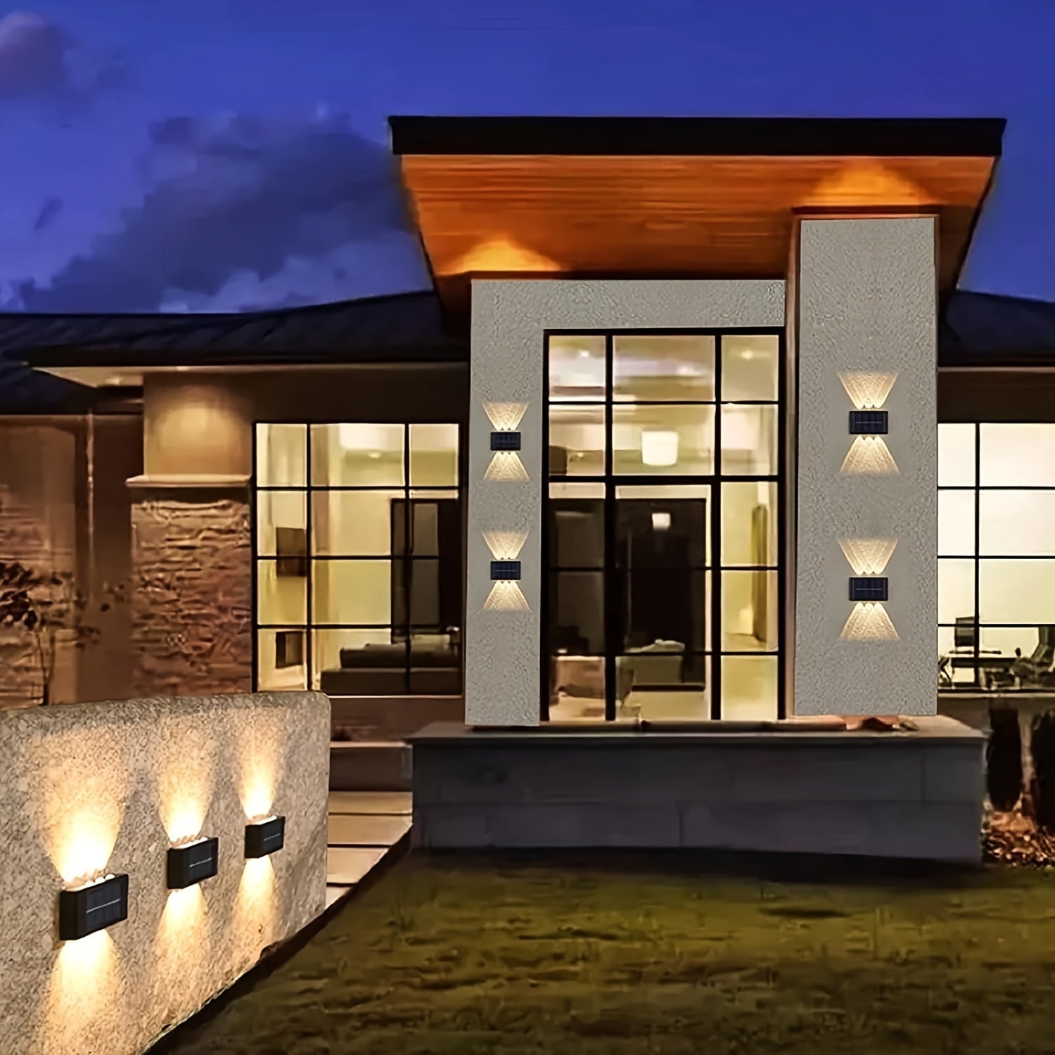 Solar-Powered LED Wall Sconce with 6 LEDs Warm Light Outdoor Plastic Semi Flush Mount