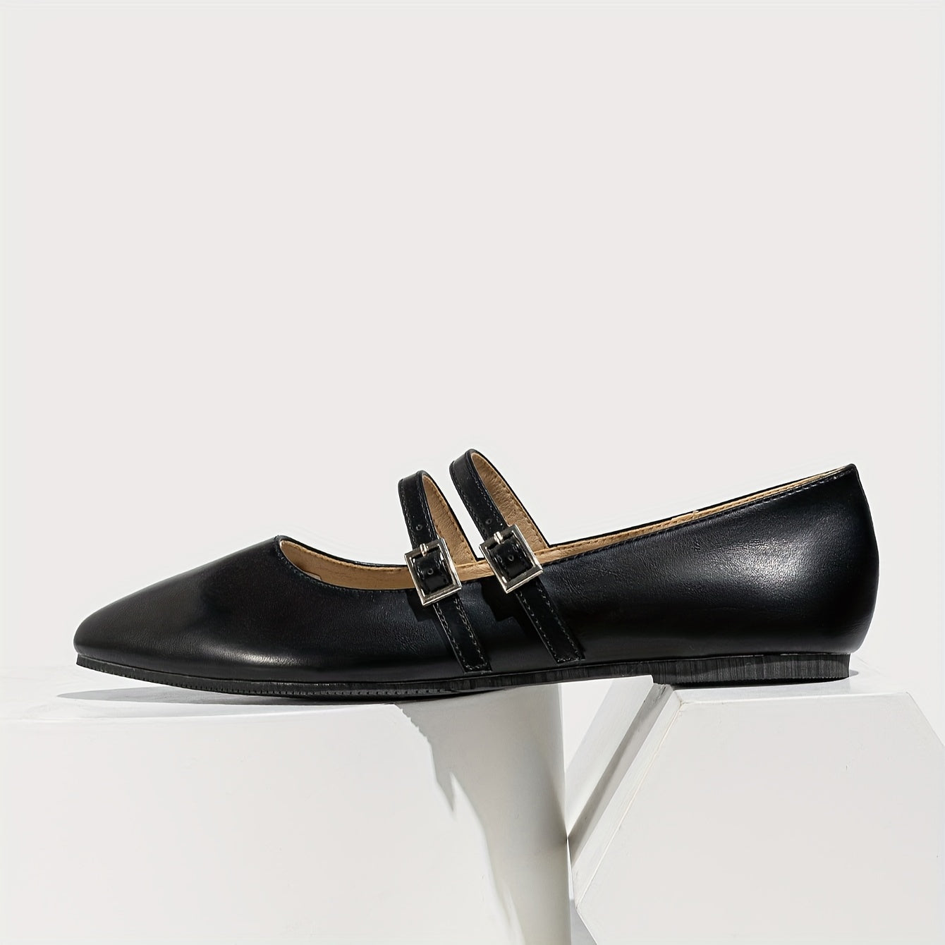 Zapatos planos negros estilo francés Mary Jane para mujer con punta puntiaguda y diseño slip-on