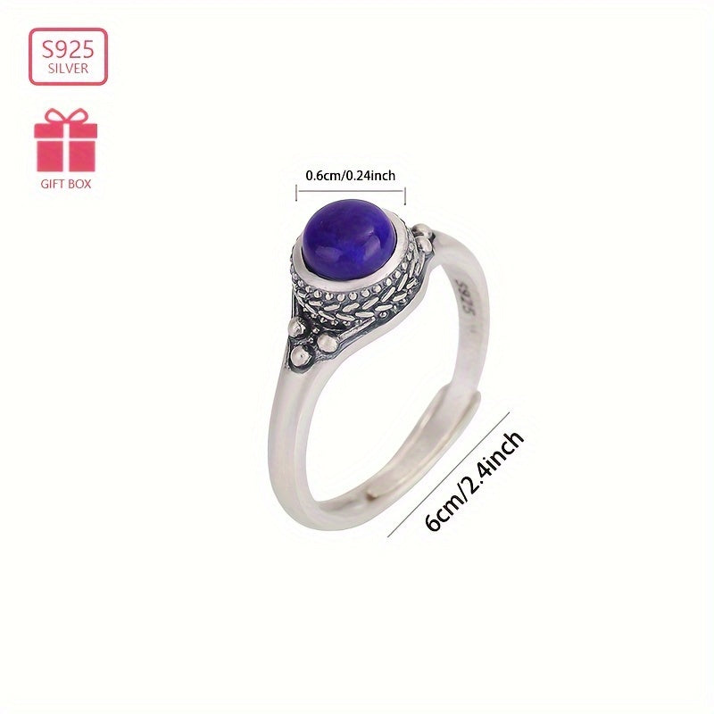 Sterling Silver Blue Chalcedony Gold Stone Round Ring for Women Everyday Wear