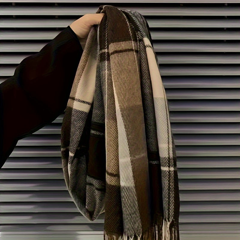 Ayollar uchun to'qilgan plaid sharf, qish uchun issiq, qulay, Koreyadan ilhomlangan aksessuar