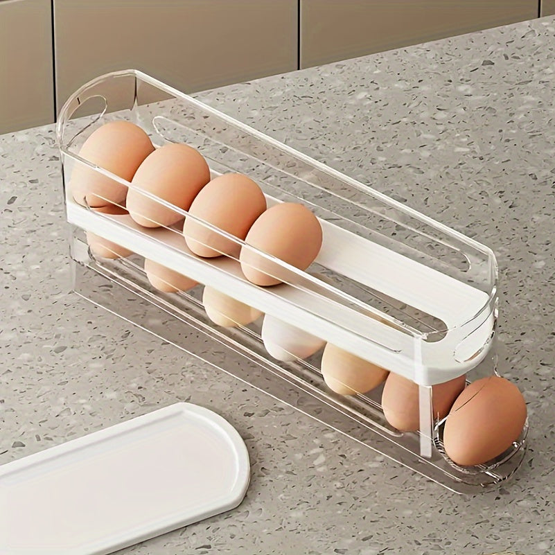 Double-Layer Transparent Automatic Egg Holder for Refrigerator Door Storage