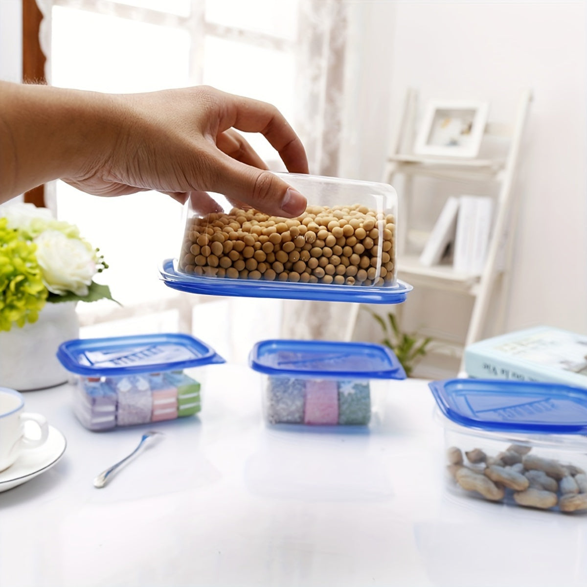 Set of 10 Clear Rectangular Food Storage Containers with Lids, Stackable, Microwave Safe