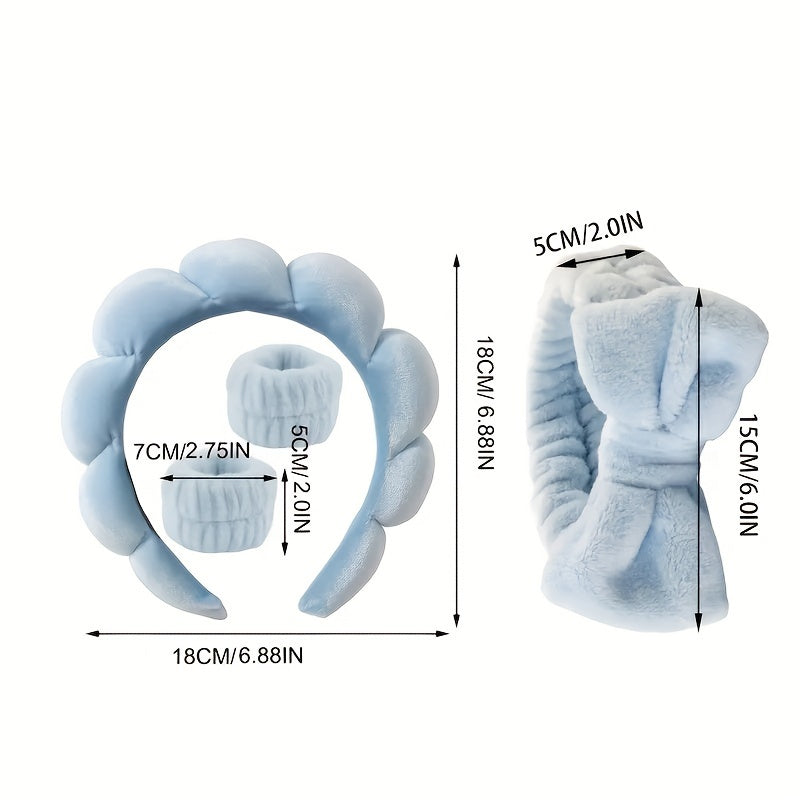 Set of 4 Women's Skincare and Hair Accessories Including Bow Headband Spa Head Hoop and Wristbands