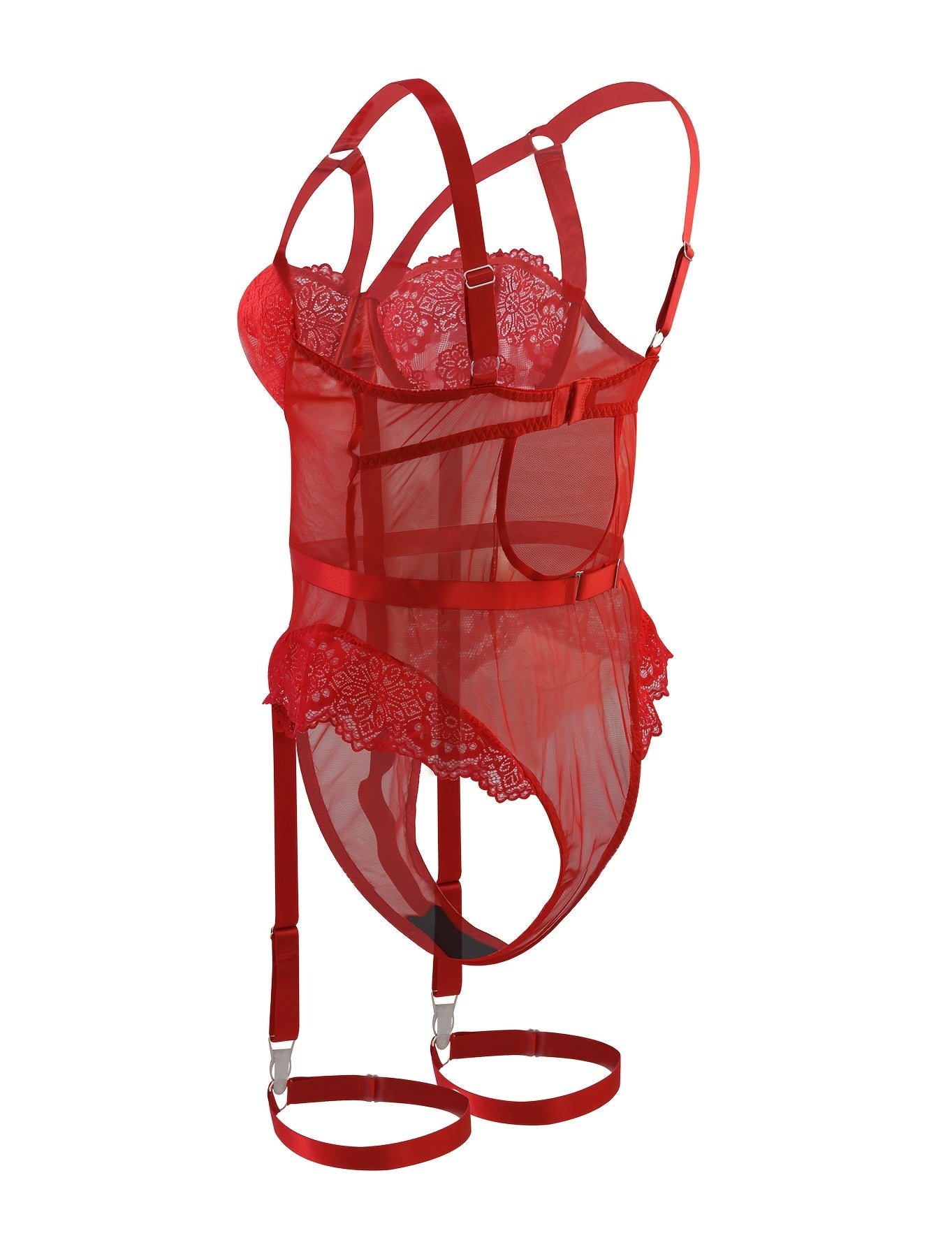 Women's Large Size Lace Bodysuit Garter Belt Leg Rings Set