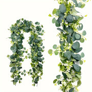 5-Pack Faux Eucalyptus Garland with White Flowers 179.83cm Artificial Silver Dollar Leaves for Home Decor Outdoor Patio