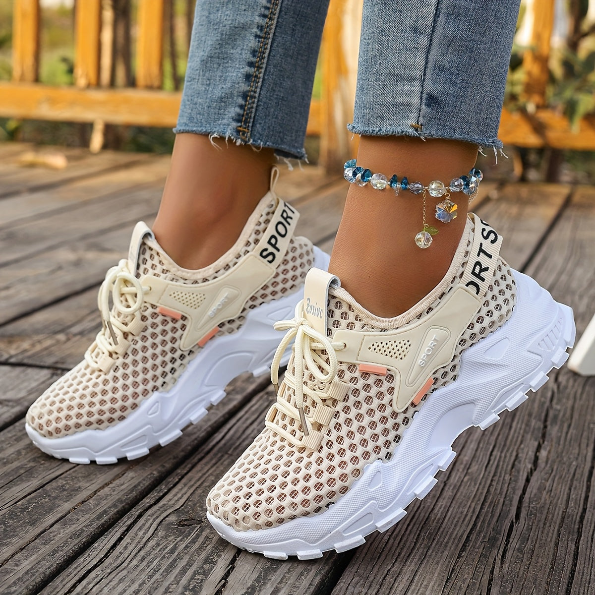 Women's Mesh Casual Sneakers Lightweight Running Shoes White Orange