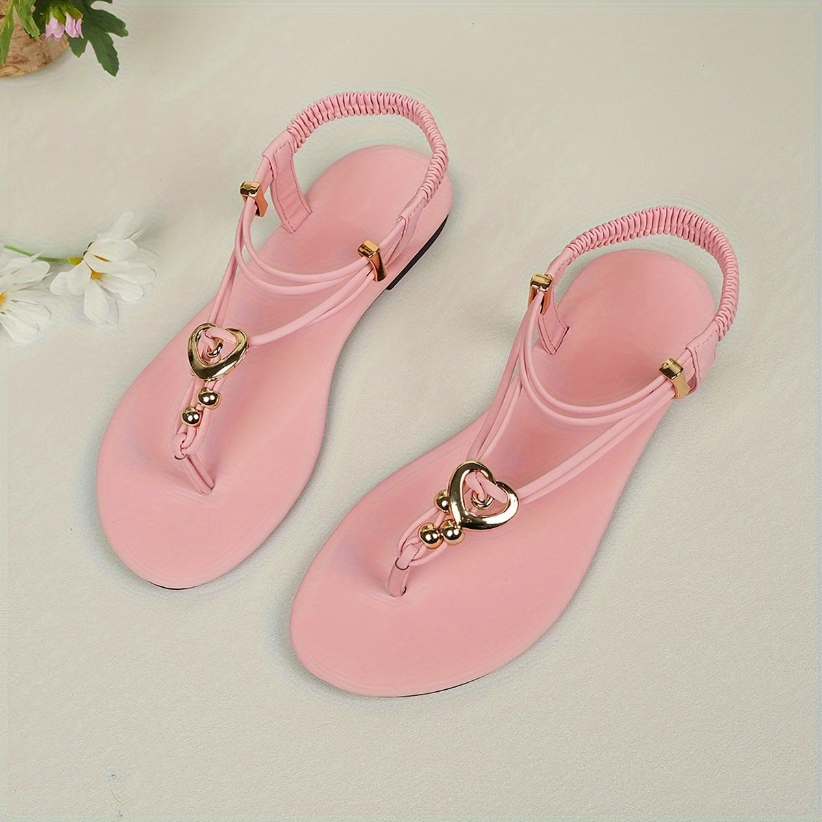 Women's Summer Thong Sandals with Elastic Ankle Straps Flat Beach Shoes