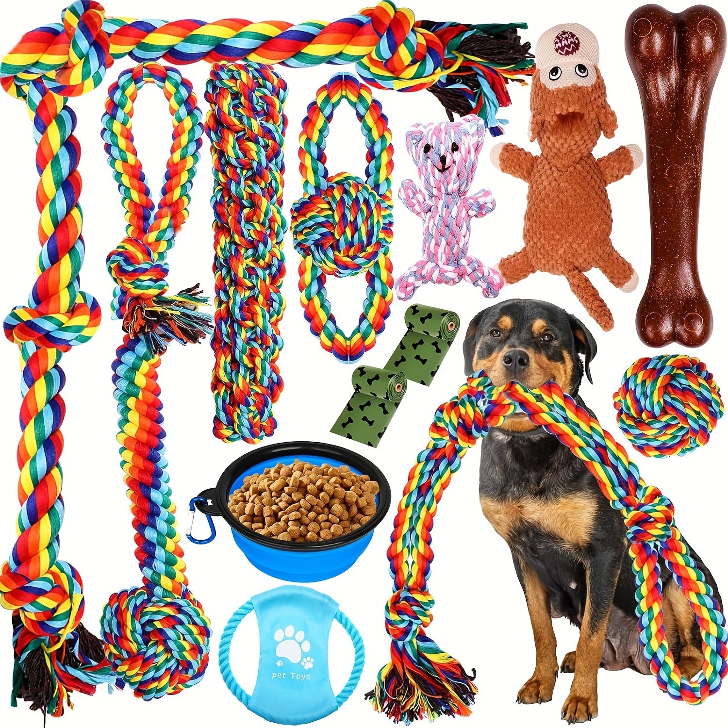 6-Pack Cotton Blend Dog Rope Toys for Medium to Large Breeds Teething Tug