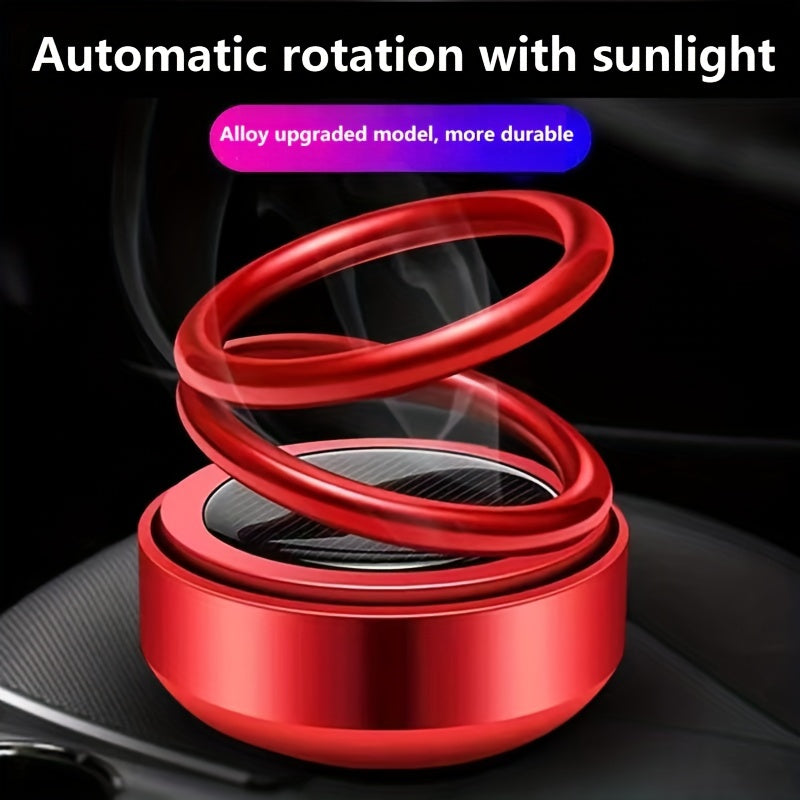 Dual-Ring Car Air Freshener Solar Powered Fragrance Diffuser Red Metallic