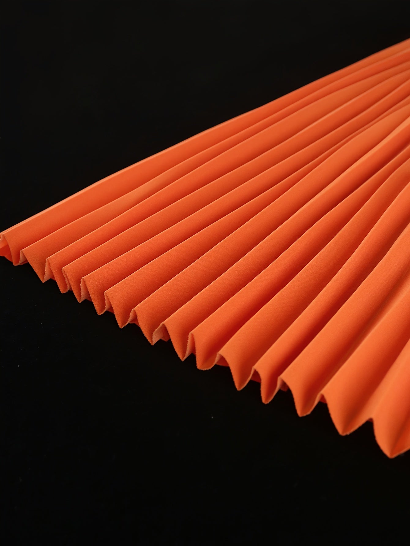 Plus Size Orange Midi Dress with Ruffle Sleeves and Pleated Detail