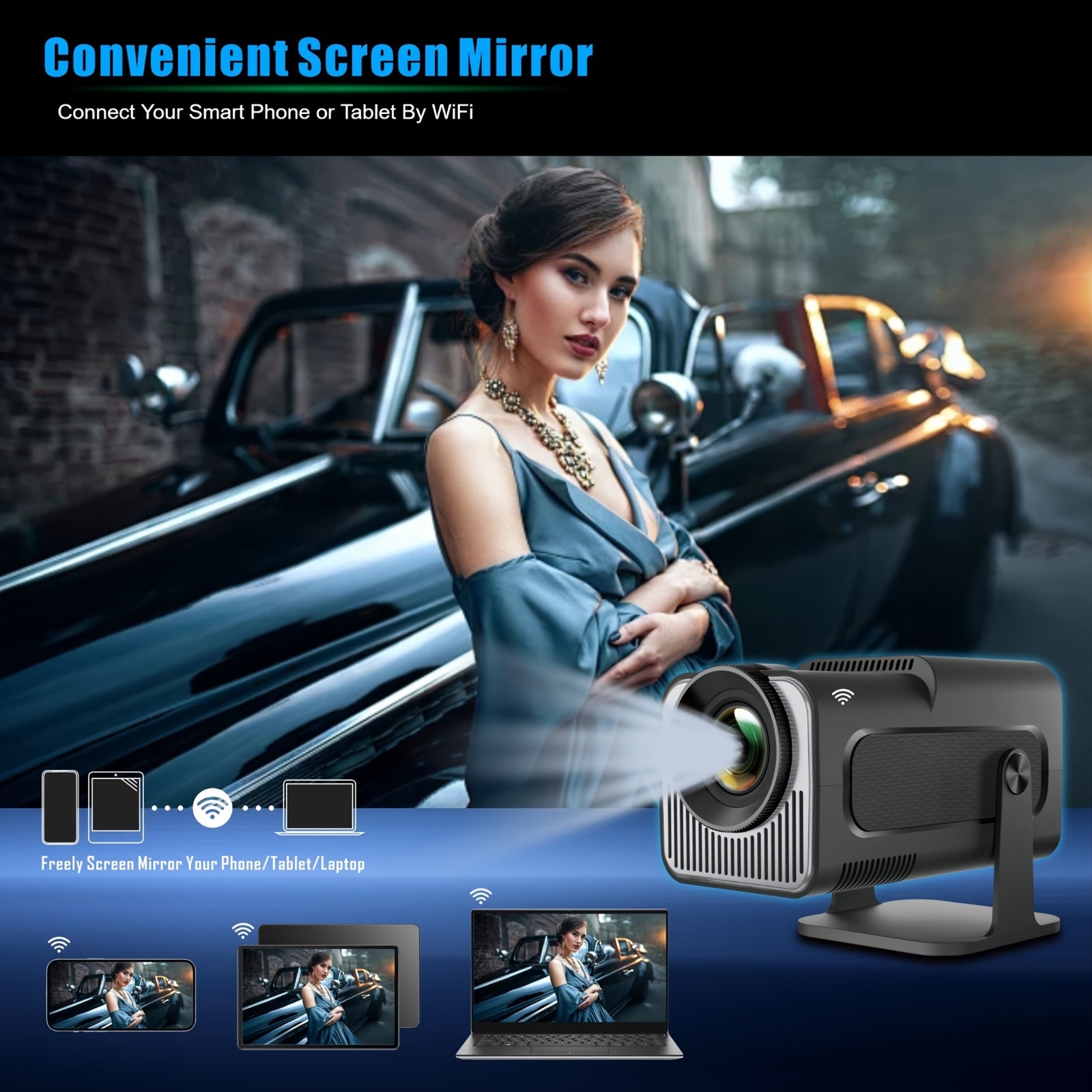 Mini Portable LCD Smart Projector 4K Support, 200 ANSI Lumens, HDMI USB