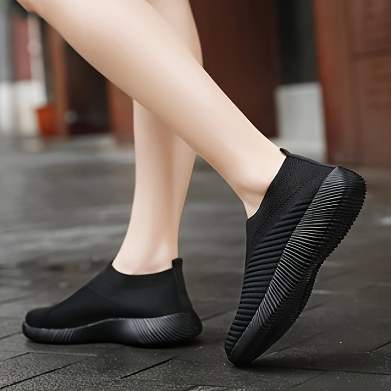 Zapatillas ligeras y transpirables para mujer, de punto negro, suela de EVA, casuales para viajar