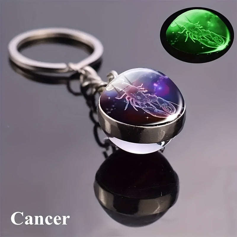 Starry Sky Glass Ball Car Keychain Zodiac Sign Auto Accessory Gift