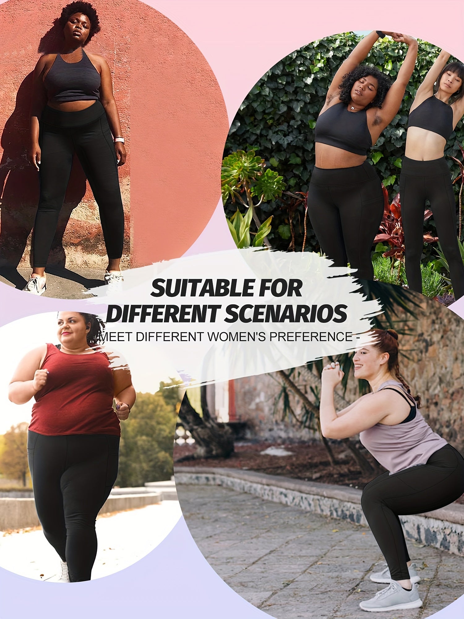 Plus Size High Waist Leggings with Pockets Solid Color Knit Fabric