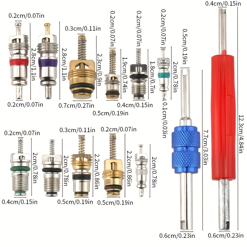 Set of 100 Air Conditioner Valve Cores with 2 Wrenches Replacement Tool