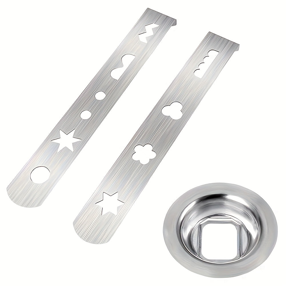 8 ta naqshli pirojnoe qo'shimchasi va zanglamaydigan po'latdan yasalgan pechene qo'shimchasi, ulanish halqasi va 5-o'lchamli go'sht maydalagich uchun pechene qolipi bilan birga, 3 dona o'z ichiga oladi.