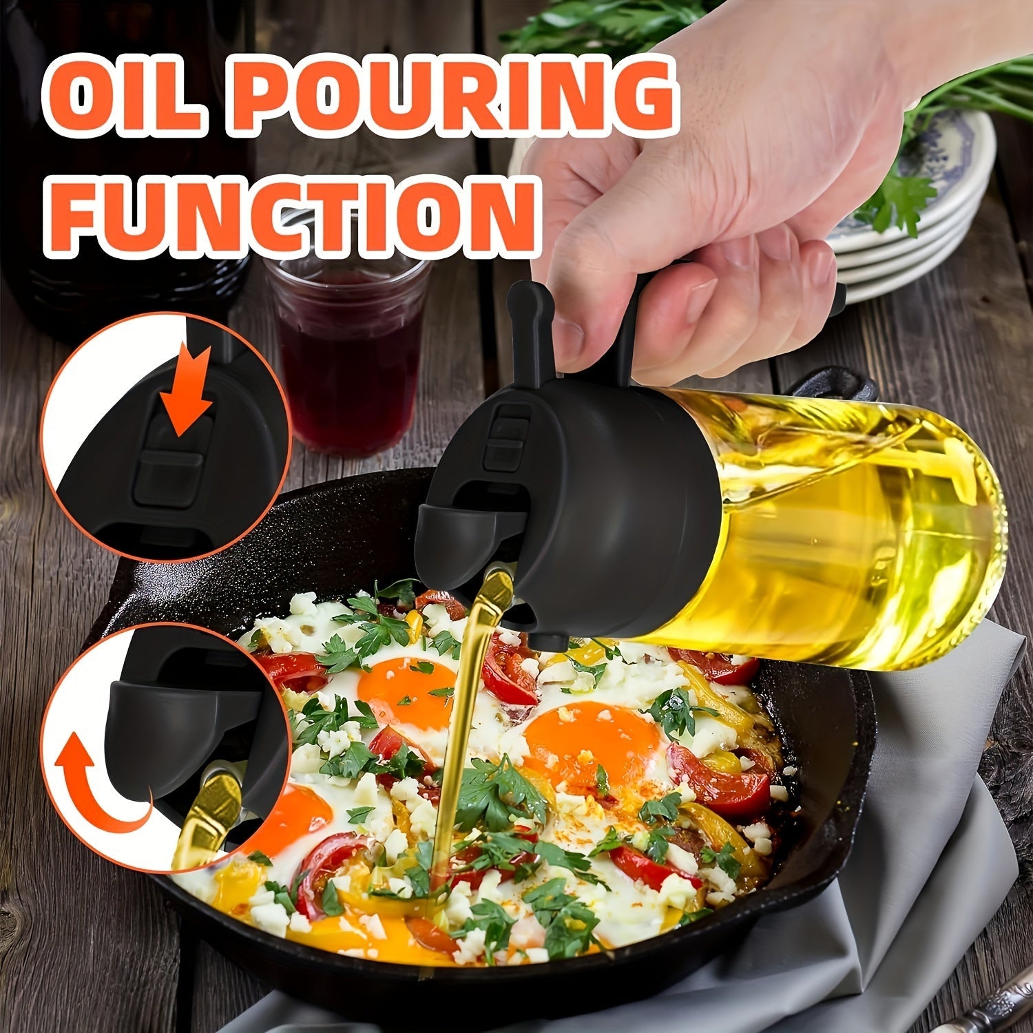 Olive Oil Dispenser and Sprayer 15.8oz BPA-Free Plastic for Cooking Salads Frying