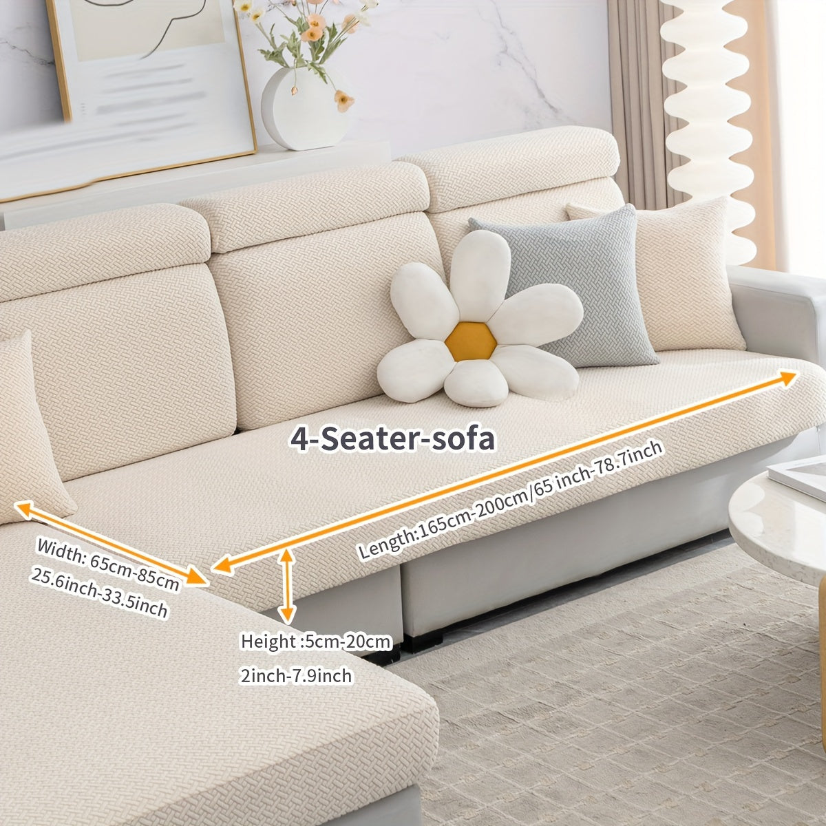 Checkered Pattern Polar Fleece Sofa Cover Boho Style Stretch Fabric Stain and Pet Scratch Protection