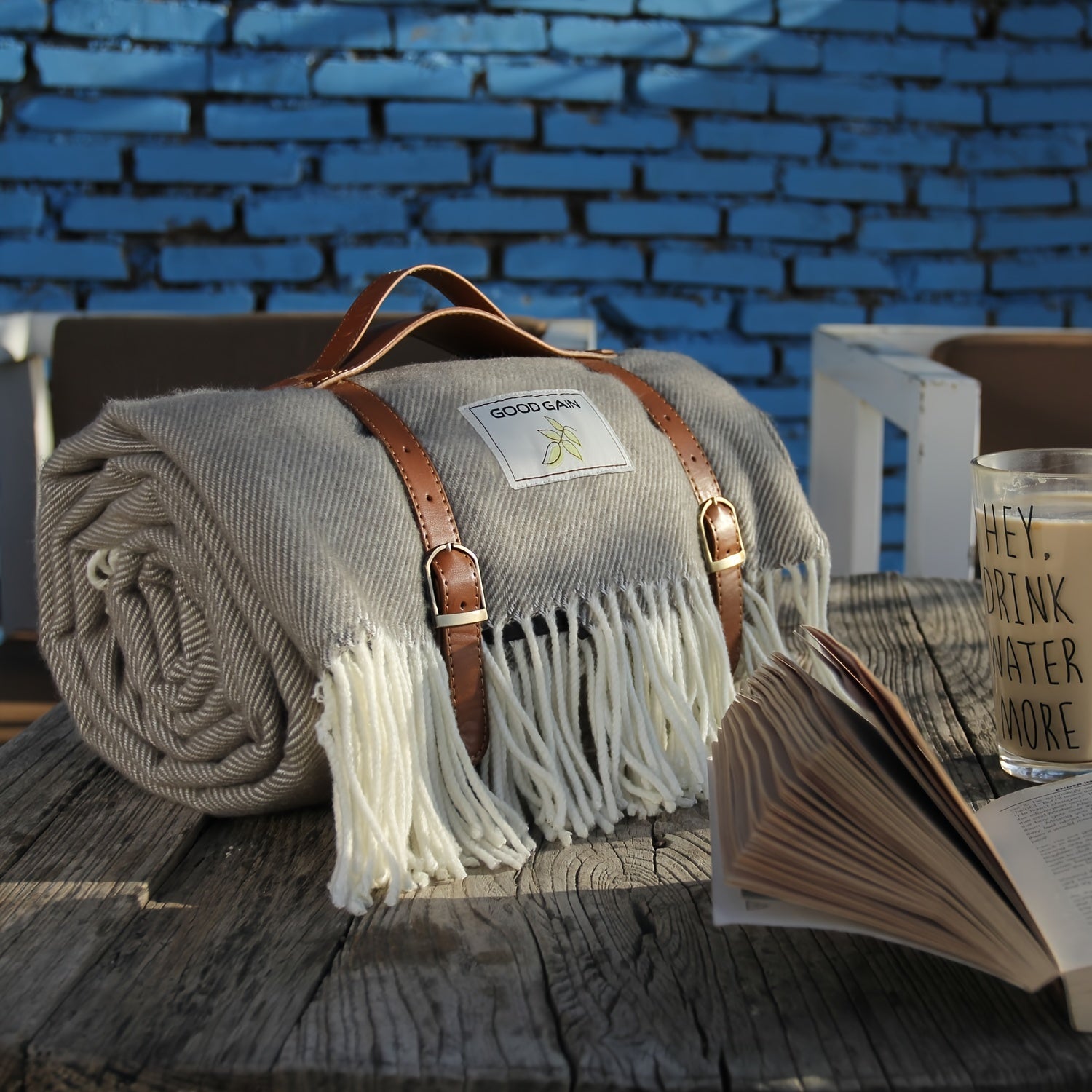 XL "Good Gain" Водонепроницаемый пикниковый плед - прочный и мягкий, песчаный outdoor мат с кожаными ручками, компактный для кемпинга, походов, пляжа, газона и парка - полосатый дизайн, пикниковый мат