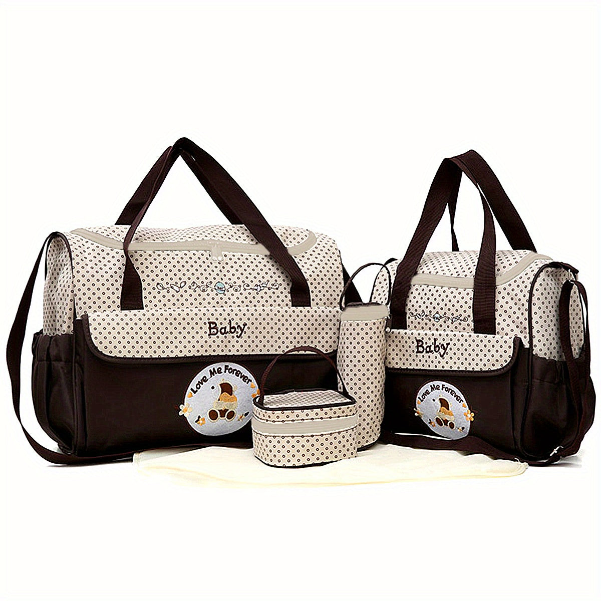 Mommy Bag Set 5-Piece Large Capacity Diaper Bag with Bottle Cover and Accessories