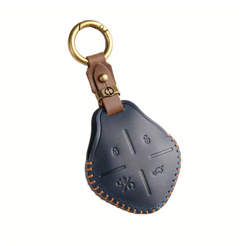 Car Remote Key Fob Cover Leather Case with Keyring for Car Protection
