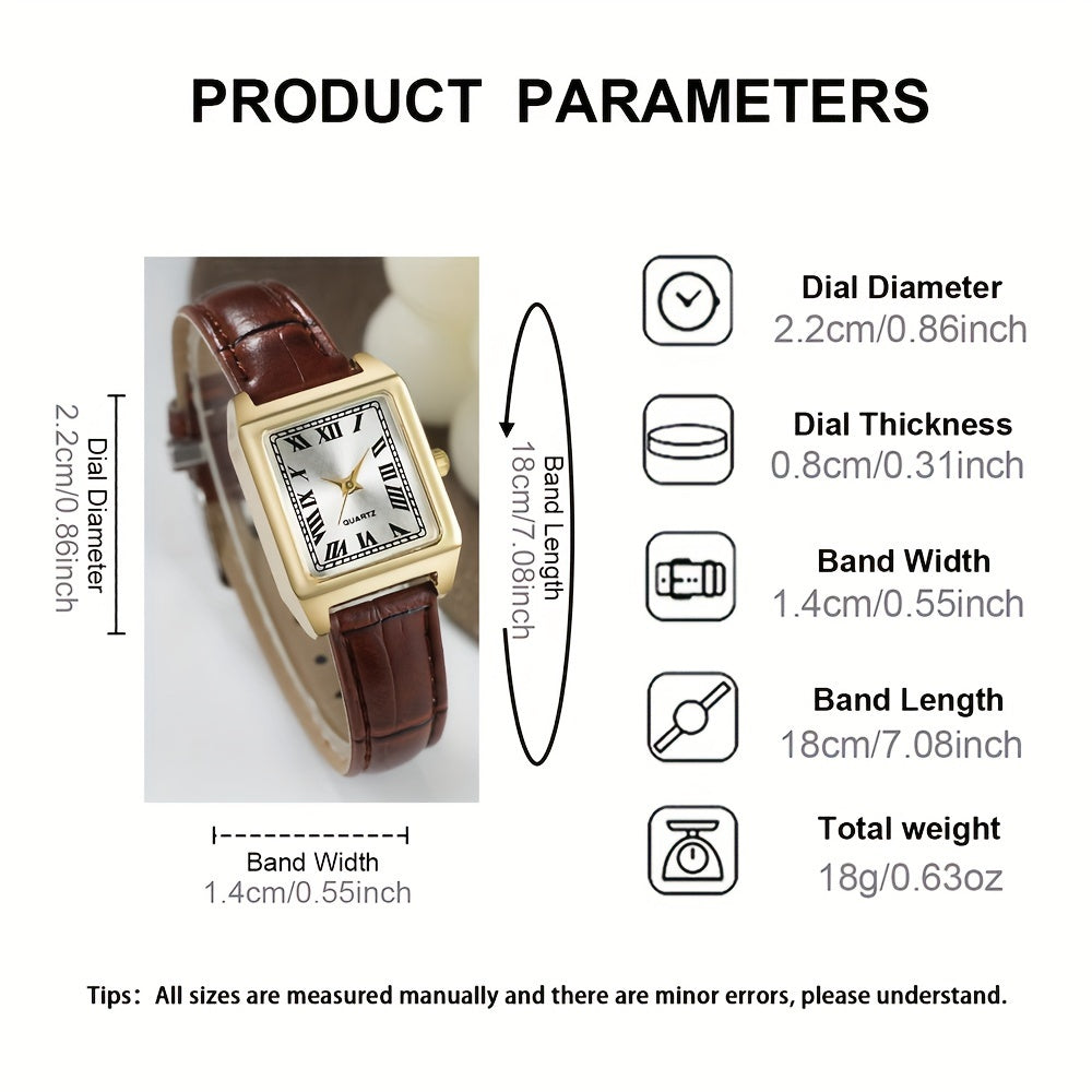 Set of 2 Women's Square Quartz Watches Fashion Accessories for Women