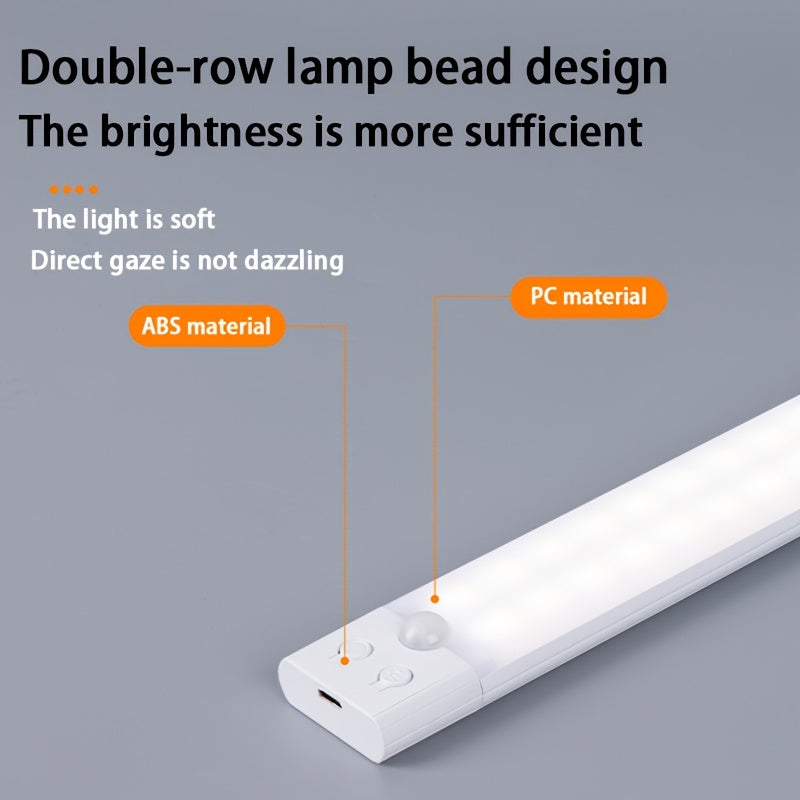 Умный светодиодный светильник с датчиком движения, USB-заряжаемый, 3 режима яркости, беспроводная установка, идеально подходит для шкафов, кладовок, спален, ванных комнат и лестниц.