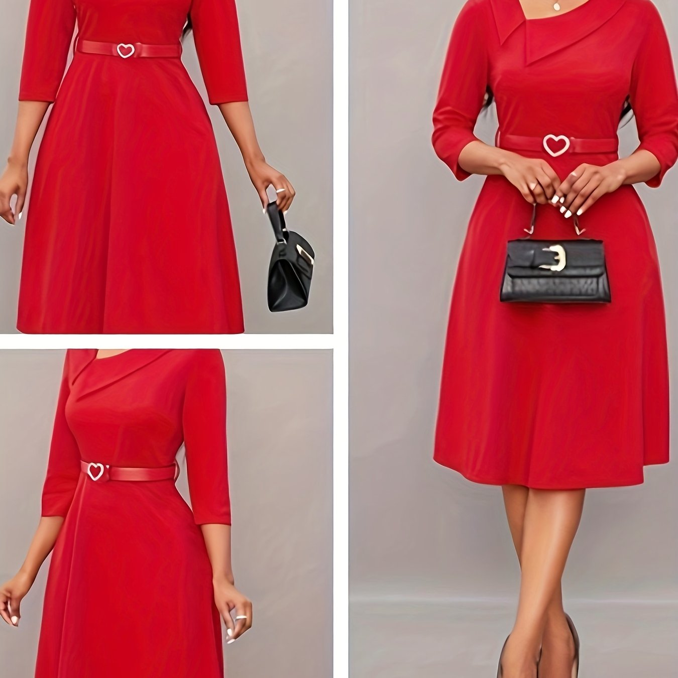 Women’s Navy Blue Pleated Maxi Dress with Belt and Asymmetrical Neckline