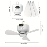 Portable Camping Fan with LED Light and Remote Control, Rechargeable 8000mAh Battery, Detachable Blades, Timer, 3 Speeds
