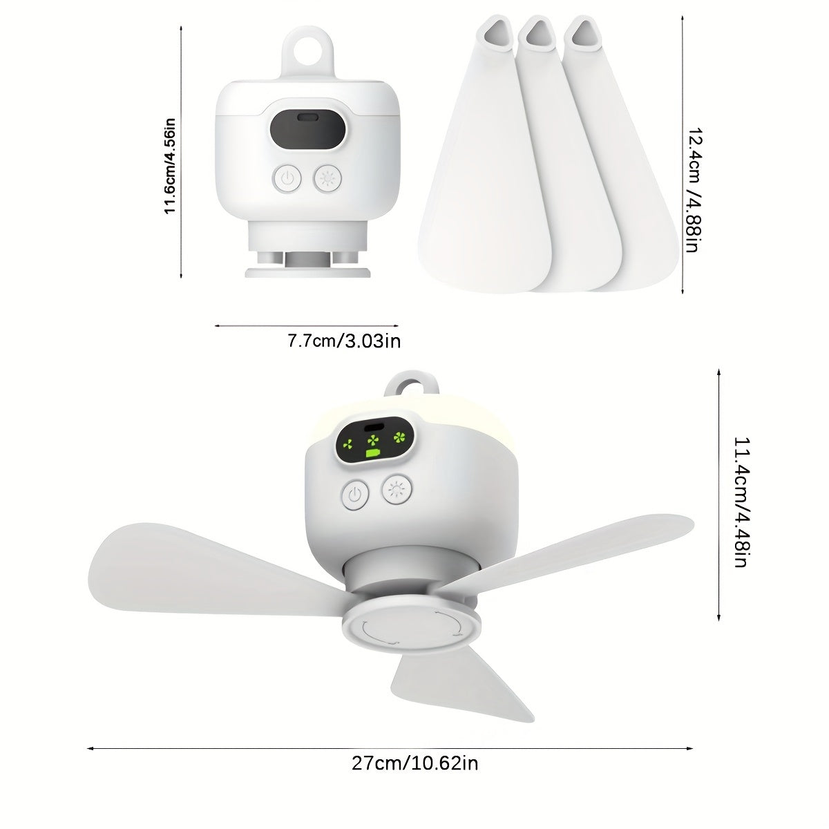 Portable Camping Fan with LED Light and Remote Control, Rechargeable 8000mAh Battery, Detachable Blades, Timer, 3 Speeds