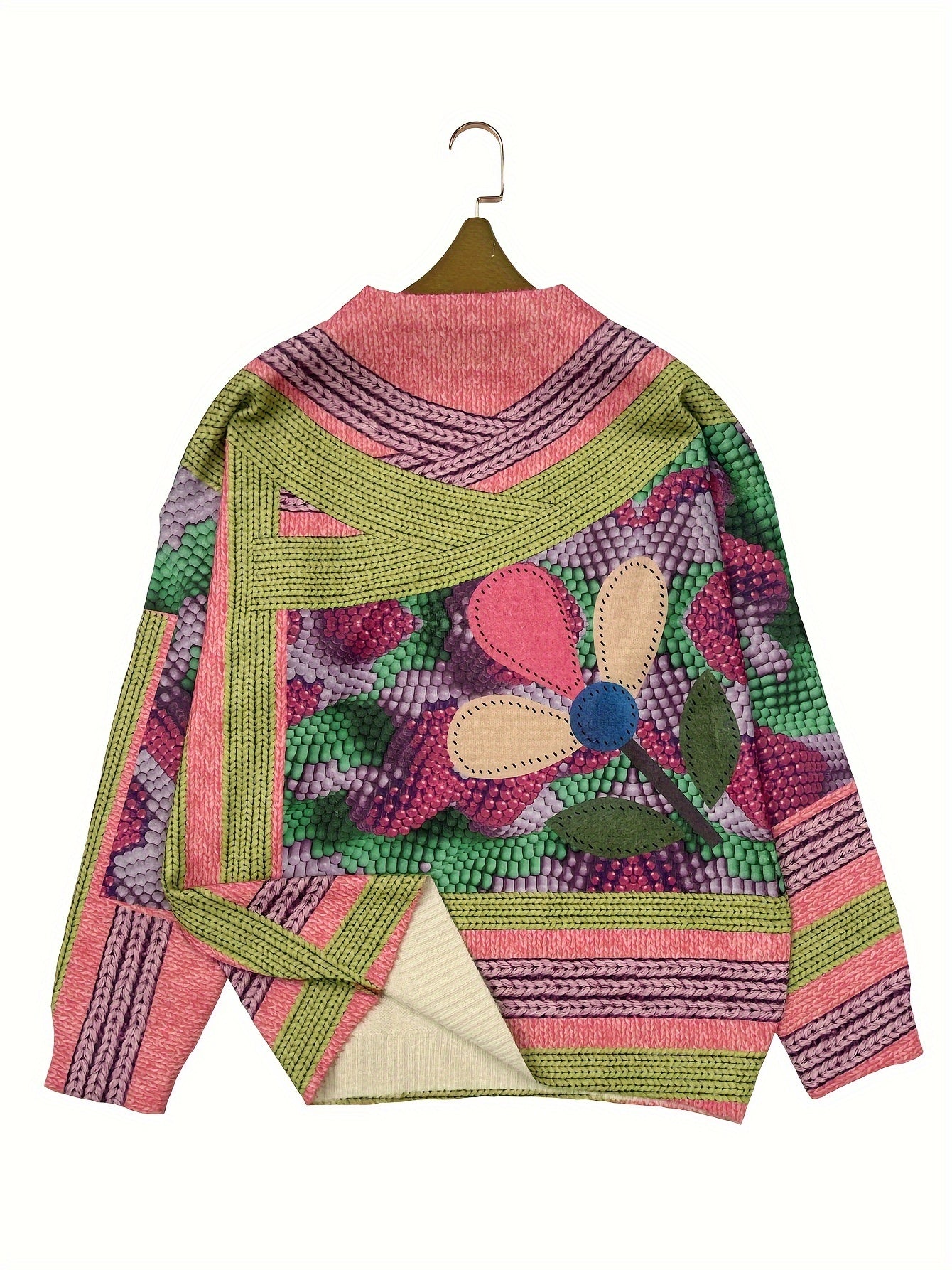 Plus Size Women's Thick Knit Sweater All-Over Print Casual Long Sleeve Pullover