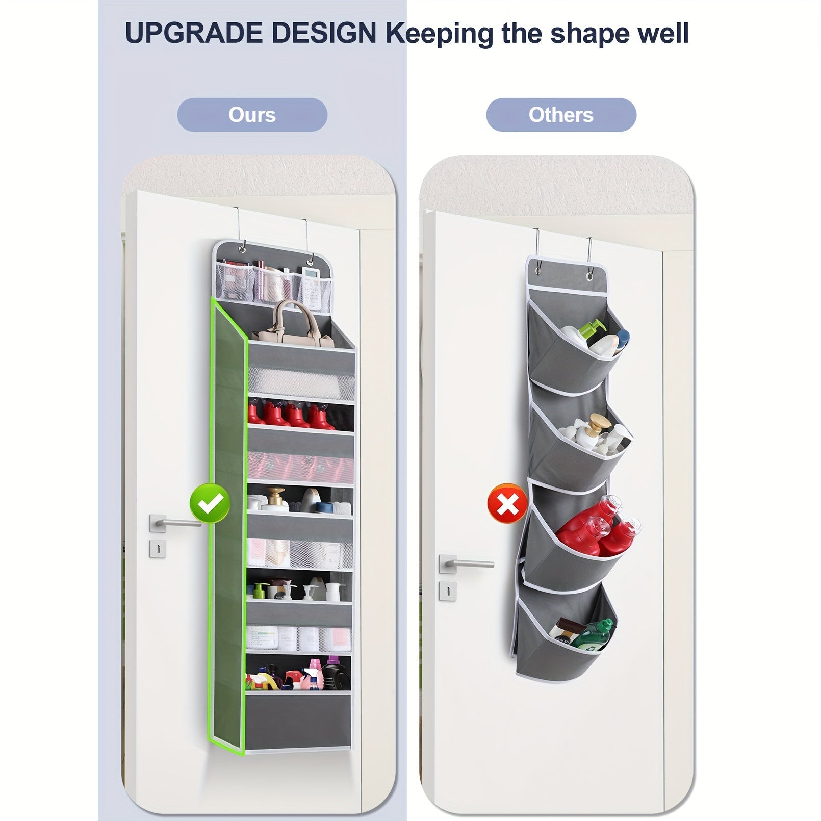 Over-the-Door Organizer with 6 Shelves and 8 Large Pockets for Pantry Bathroom Bedroom Kitchen Dorm