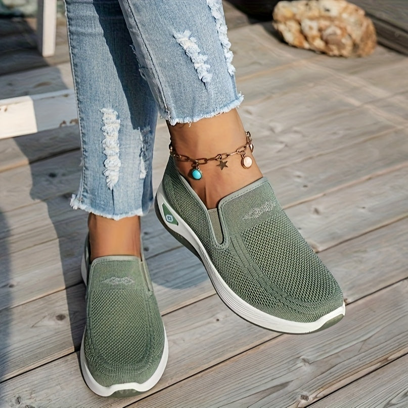 Women's Slip-On Loafers Breathable Mesh Sneakers with Elastic Knit Upper in Multiple Colors