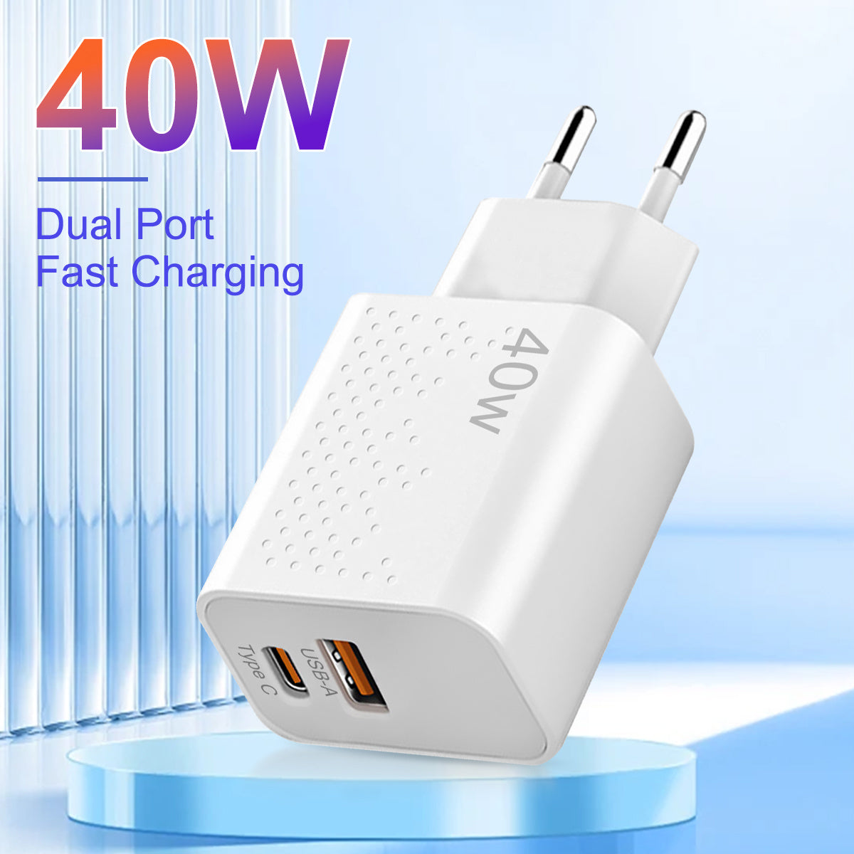 40W Dual Port USB-C Wall Charger with PD QC Fast Charging European Plug