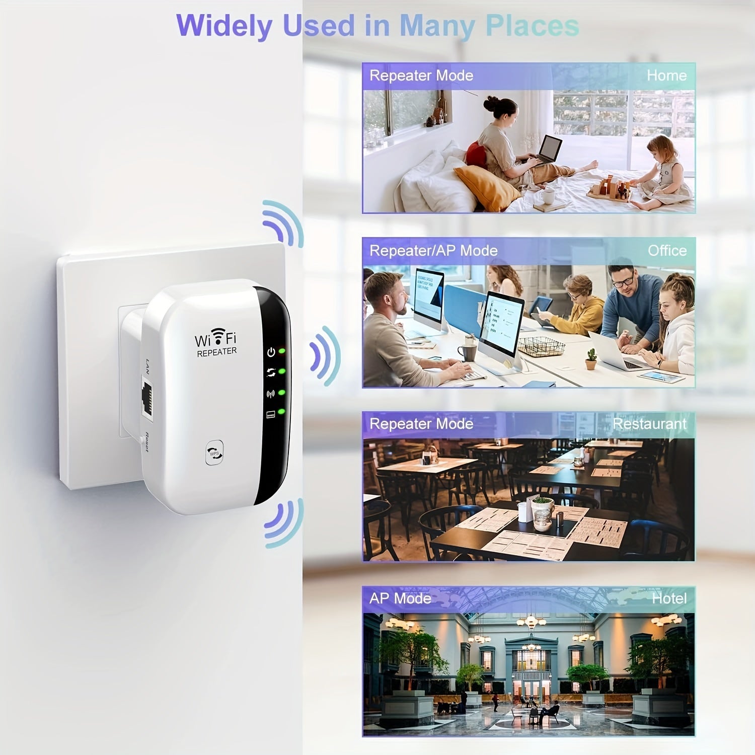 WiFi Range Extender 300Mbps 2.4GHz Supports 25 Devices Home Network Booster