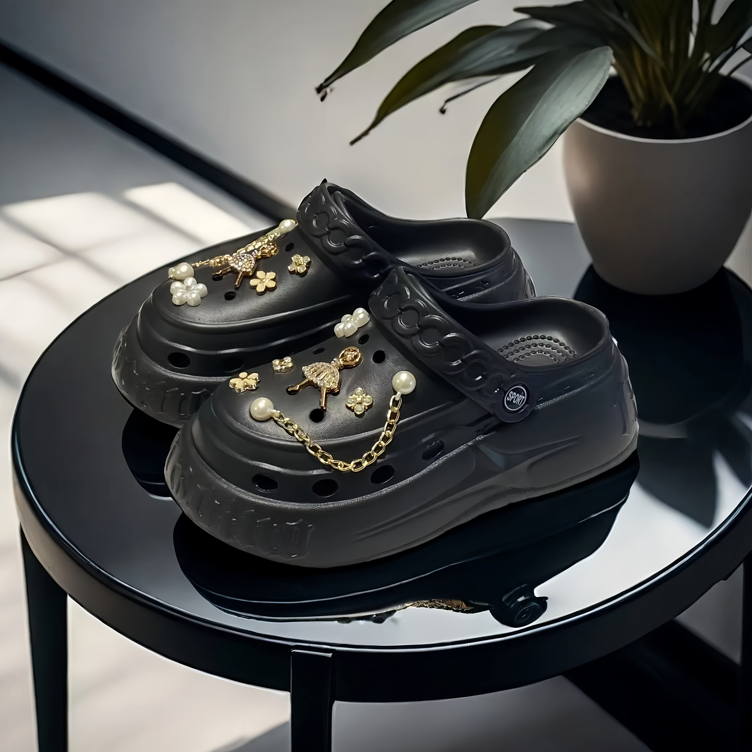 Women's Casual Sandals EVA Slip-On Platform Beach Shoes Black White