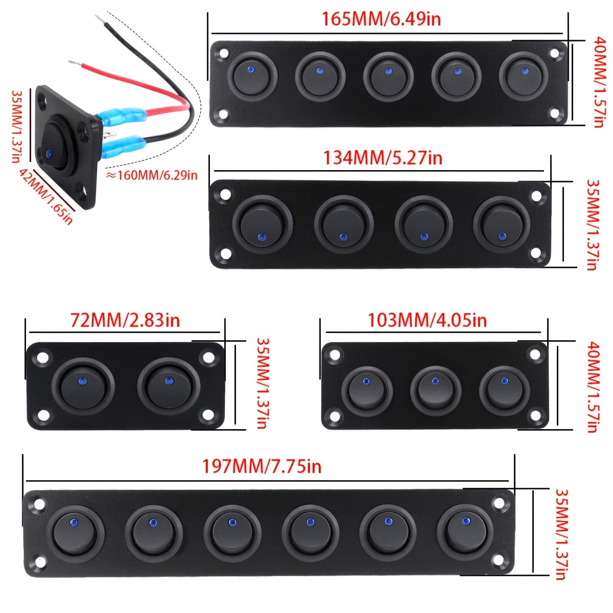 Aluminum Rocker Switch Panel with Blue LED 12V 20A for Car Truck Yacht