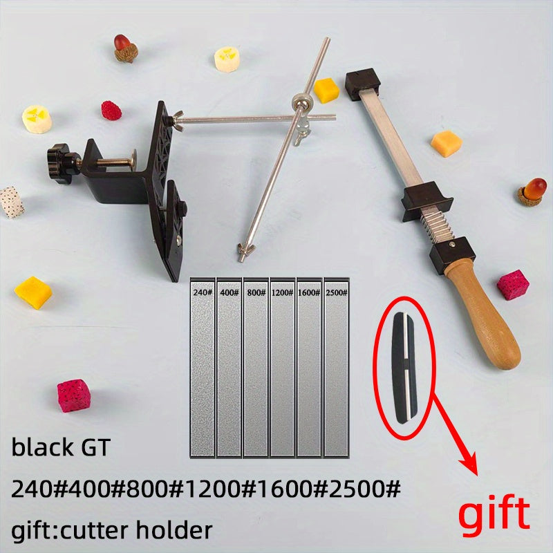 Kitchen sharpening tool with corner-mounted sharpener and professional-grade stone